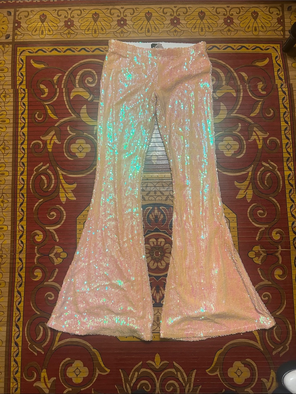 Sequin Flare Pants in Iridescent Pink
